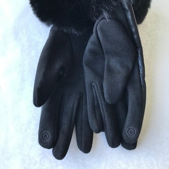London Fog Faux Fur Gloves Women’s  Touch Screen Compatible Black NWT - Picture 3 of 5